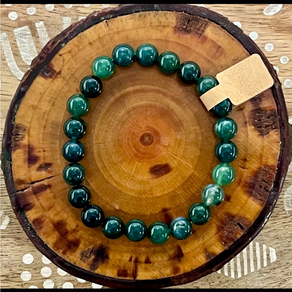 New Pretty Moss Agate Beaded Elastic Bracelet